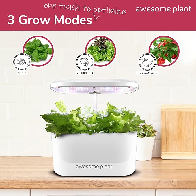 6Pro Hydroponics Growing System Kit (6 Pods) Indoor Garden Kit with 3L Watertank 3 Grow Modes and Quiet Pump Grow Herbs Lettuce Salad at Home Kit Adjustable Height Up to 13 White