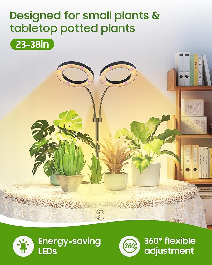 Grow Lights for Indoor Plants Full Spectrum LED Plant Light with Metal Base Plant Growing Lamps with Timer 3/9/12H 3 Color Modes 6 Brightness Levels 25-38'' Adjustable Height