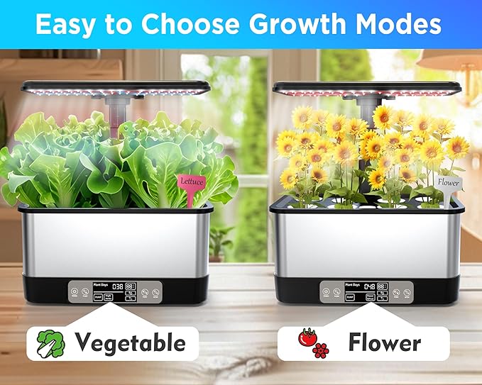 Hydroponics Growing System Indoor Garden Smart Indoor Herb Garden with Grow Light in Door Gardening System 8 Pods APP &amp WiFi Control Auto Timer Quiet Pump Stainless Gift for Women Mom Blac