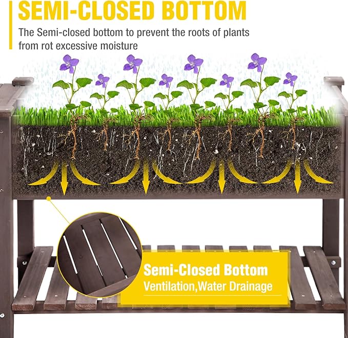 Aivituvin Raised Garden Bed on Wheels Elevated Plant Boxes Outdoor Large with Grow Grid - with Large Storage Shelf 52.7 x 22 x 30