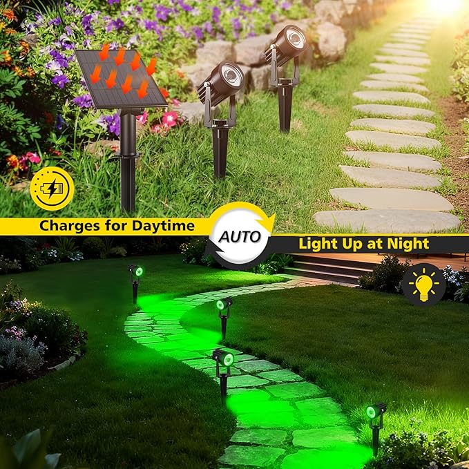 T-SUN Green Solar Spotlights 2-in-1 Outdoor Waterproof Solar Landscape Spotlights for Garden Yard Halloween Christmas Decor(Green)