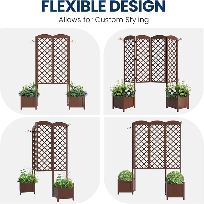 Planter Box with Trellis72in Tall Outdoor Wooden Raised Garden Bed with TrellisPatio Balcony Garden Privacy Planter Box for Climbing PlantsFruitsVegetablesFlowersDark Brown