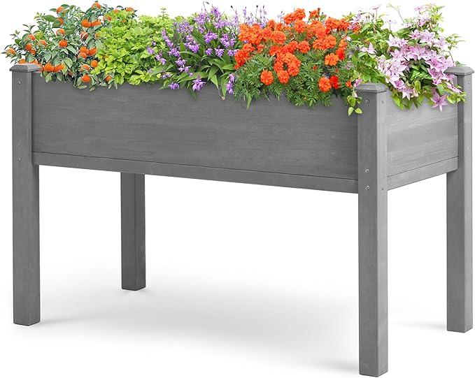 Raised Garden Bed with Legs 48x24x30'' Outdoor Wood Elevated Planter Box Thick Legs w/Liner