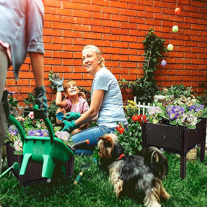 Plastic Elevated Planters for Raised Garden Bed with Legs for Outdoor Plants Box Kits with Drainage Holes for Patio Deck Balcony to Planting FlowersVegetablesTomato and Herbs