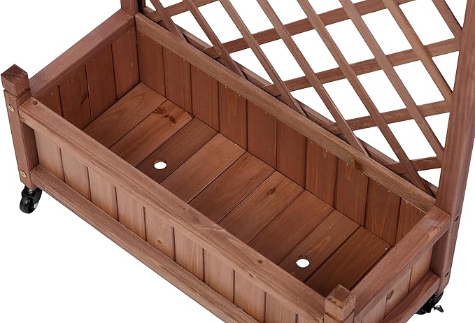 Set of 2 Raised Garden BedWooden Raised Garden Bed with Trellis and Drainage Hole Design Plant Box &amp Plant Stand On Wheels for Climbing Plants for Patio Garden Backyard