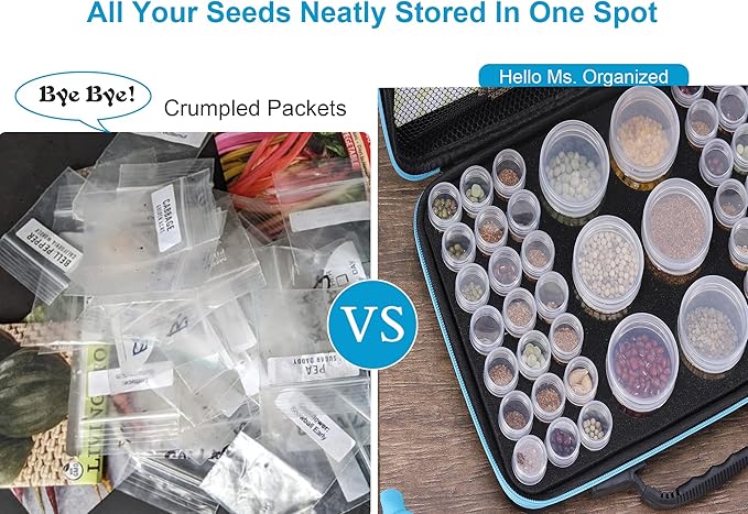 48 Slots Seed Storage Organizer Box Garden Vegetable Plant Flower Seeds Saving kit with Write Label Funnel Tweezer 2 Sizes Storage Bottles