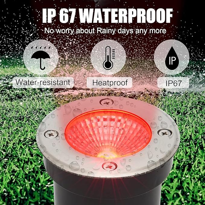 Ground LED Landscape Lamp Outdoor Buried Lights - IP67 Waterproof Round Recessed LED Pond Spotlight 12V Stainless Steel Ground Floodlights for Pathway Patio Garden Lawn Light(Red Light15 W)