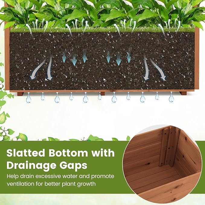 Giantex Raised Garden Bed with Sided Trellis &amp Roof Set 2 31”x16”x41” Wood Elevated Planter Box Freestanding Garden Planter Raised Bed for Flowers Herbs Climbing VinesBrown