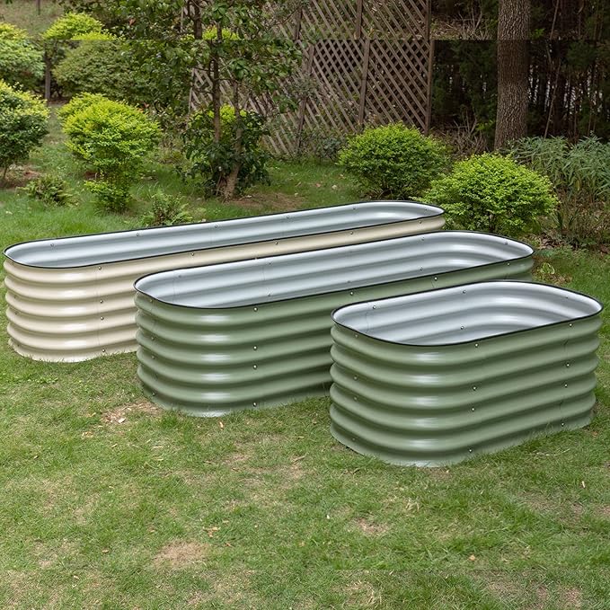 MFSTUDIO Galvanized Raised Garden Bed Kit Outdoor Planter Raised Beds Oval 17 Tall Metal Planter Box for Vegetables Flower Herbs 3.5x2x1.4FT