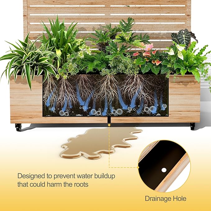 Raised Garden Bed with Arched Trellis and Wheels73x47x16 Metal Raised Garden BedAcacia Finish Metal Planter with Climbing Trellis for Vines &amp Vegetables