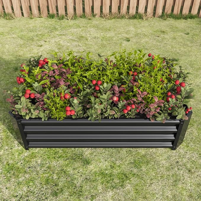 7.6x3.7x0.98FT Metal Raised Bed for Outdoor Flower Planters Vegetables Herb Galvanized Raised Garden Bed Kit Rectangular Large Metal Deep Root Planters with An Open Bottom (Black with 4x2x1ft)