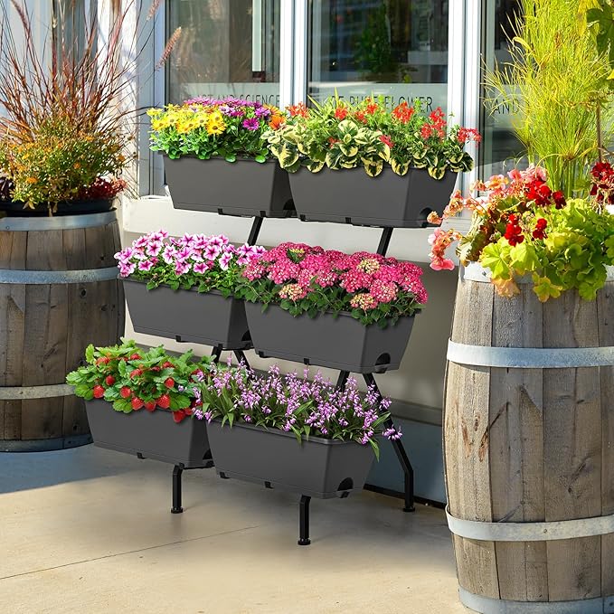 Raised Garden Beds with 6 Garden Planter Boxes Indoor Outdoor Vertical Raised Bed for Gardening Standing Planter Box with Legs 3 Tier Elevated Herbs Flowers Garden Planter for Patio Balcony Gray