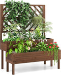 ORALNER Raised Garden Bed with Trellis 43” x 24.5” x 53” Outdoor 2-Tier Wooden Planter Box with Drainage Holes Elevated Garden Trellis Planter for Vine Flower Herb Fruit Vegetable (Brown)