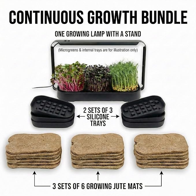 Microgreens Growing Trays Bundle Grow Lamp 6 Silicone Trays18 Jute Mats Microgreens Growing Kit Seed Sprouting &amp Indoor Grow Accessories (No Seeds)