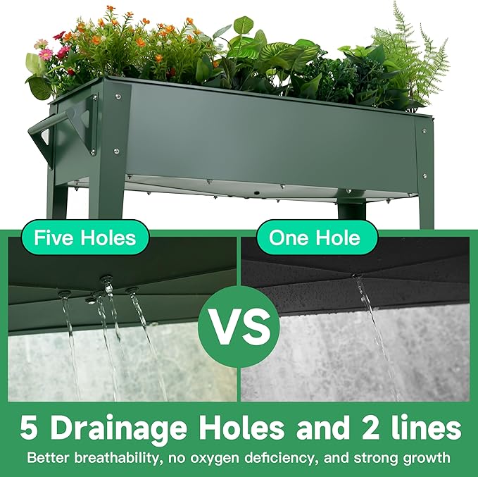 Raised Garden Bed with Legs and Wheels Removable for Outdoor 31.6 * 14.6'' Metal Planter Raised Box for Growing Vegetables Herb Flower in Patio (Green)
