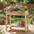 HAPPYGRILL Wooden Raised Garden Bed with Legs Elevated Planter Box w/Storage Shelf Drainage Liner Outdoor Solid Wood Gardening Box for Vegetables Herbs Flower Backyard Patio Balcony Indoor