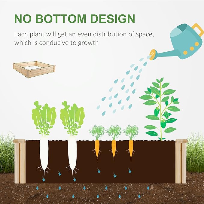 Raised Garden Bed Kit 4' x 4' Outdoor Wooden Planter Box with 9 Growing Grids for Plants and Herbs