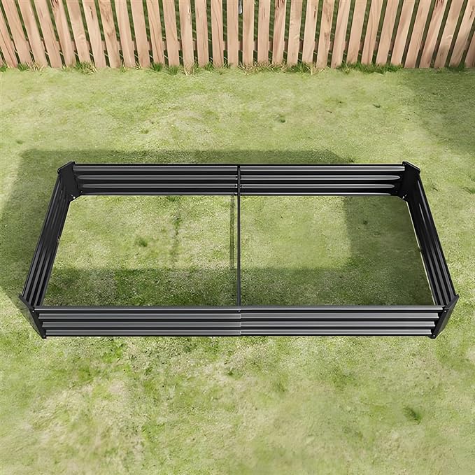 LANOVAGEAR Raised Garden Bed Kit - Metal Raised Bed Garden 7.6x3.7x0.98ft for Flower Planters Vegetables Herb (Black)