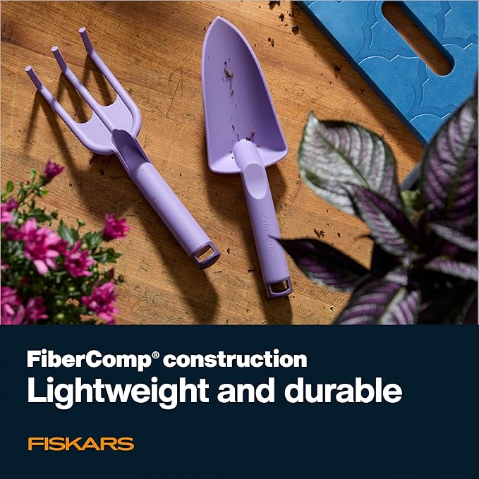 Fiskars 3-Piece Gardening Set FiberComp Trowel &amp Cultivator Dual-Layer Knee Pad Rustproof Lightweight Design Explore Collection