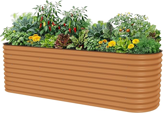 32 Extra Tall Raised Garden Bed Kits 4 x 8 x 2.7ft Raised Planter Box Outdoor 2.5 x 9.5 x 2.7ft Deep Root 10 in 1 Modular Metal Raised Beds for Gardening Vegetables Flowers Fruits - Terra Cotta