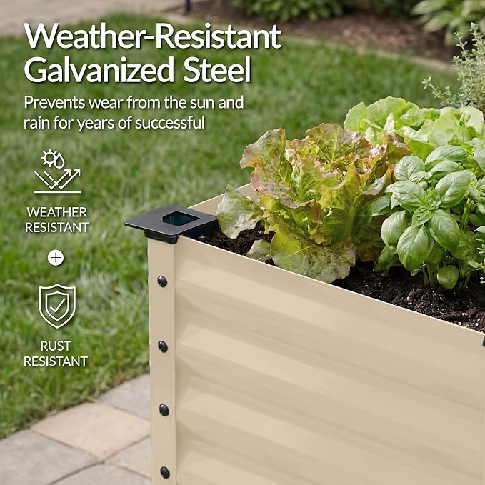 Best Choice Products 48x24x30in Galvanized Raised Garden Bed Metal Elevated Planter Box Vegetable Garden for Backyard Patio Balcony - Beige
