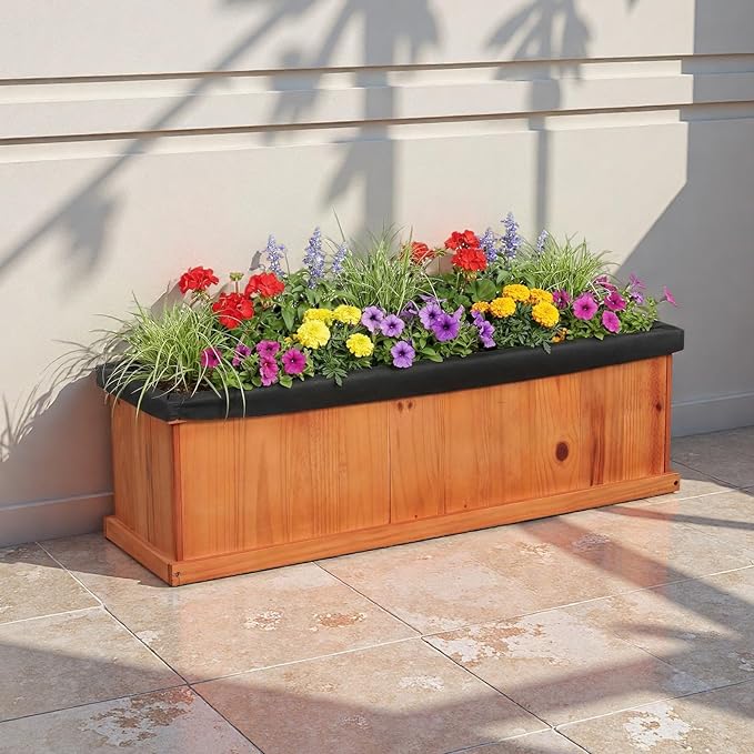 IRONMAX Wood Raised Garden Bed Outdoor Planter Box with Detachable Bottom Drainage Holes Protective Liner Rectangular Planting Bed for Yard Patio Balcony (Orange 40x13x12)