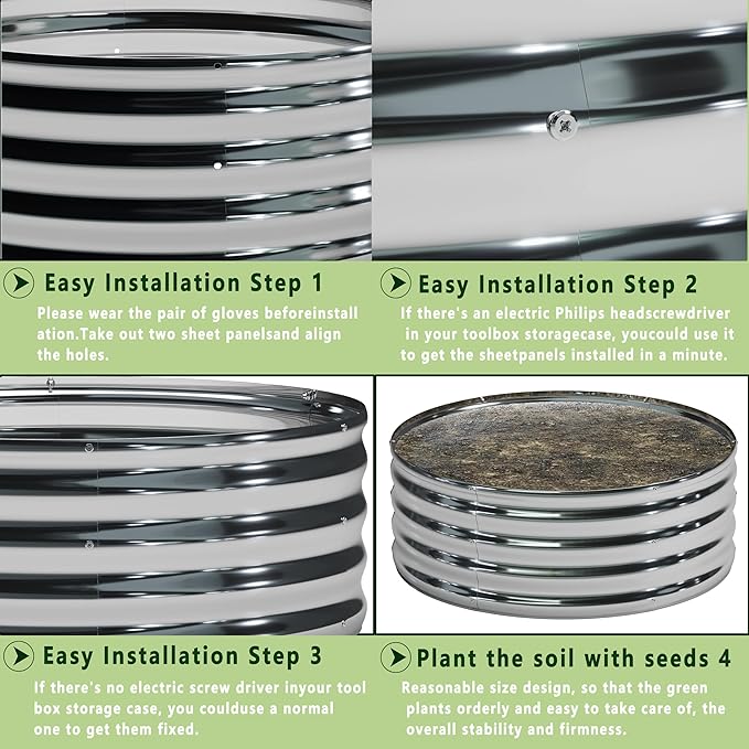 3PCS 3x3x1FT Galvanized Raised Garden Bed KitVegetable Boxes-Round Metal Flower BoxLarge Planter Raised Beds Outdoor Garden for PlantingFruitHerb-Silver