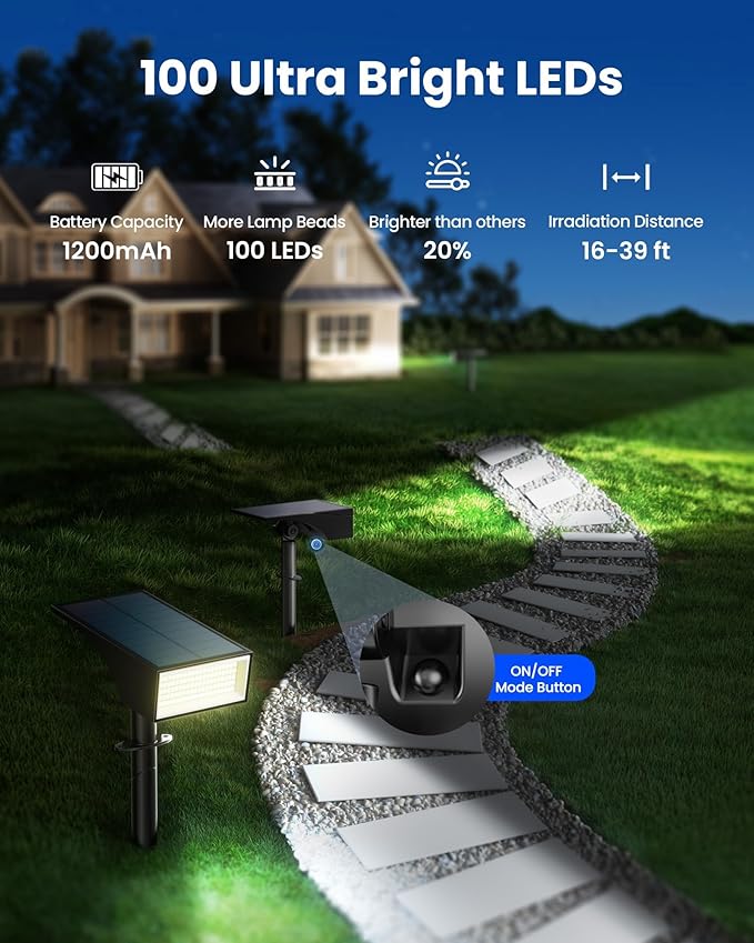 Koicaxy Solar Lights Outdoor Waterproof 8 Pack IP65 100 LEDs 4 Light Modes Higher Charging Efficiency Auto On/Off Solar Landscape Spotlights for Garden Decor Yard Pathway Patio - Cool White