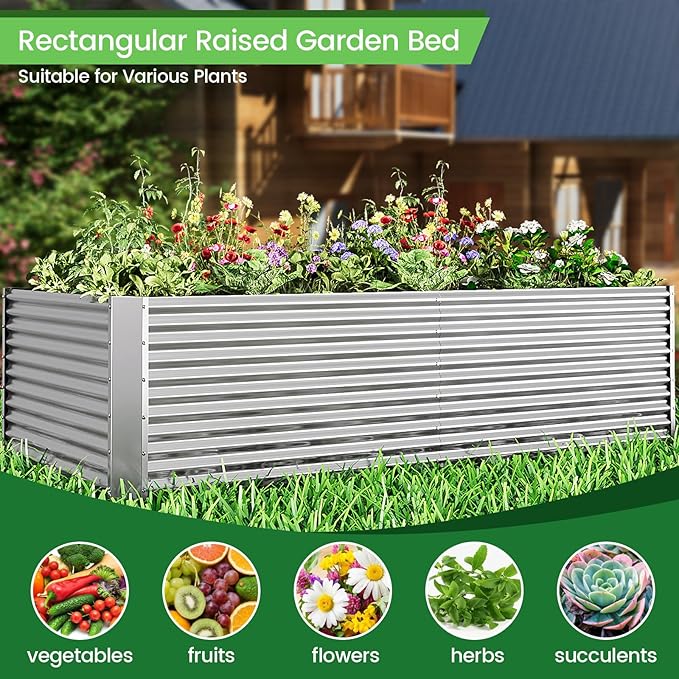 FRIZIONE 2pcs Tall 6x3x1.5ft Galvanized Raised Garden Bed OutdoorSteel Garden Bed for VegetablesAbove Ground Garden Box for FlowerMetal Raised Beds for Gardening