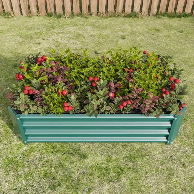 Outdoor Metal Raised Garden Bed Rectangle Raised Planter 4×2×1ft for Flowers Plants Vegetables HerbSucculents (Green)