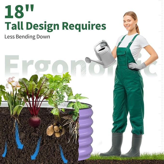Kesfitt Raised Garden Bed Metal Galvanized Steel Oval Garden Bed 8x2x1.5 ft with 18-Inch Deep Open-Bottom Design for Outdoor Vegetable Gardening Lavender Purple