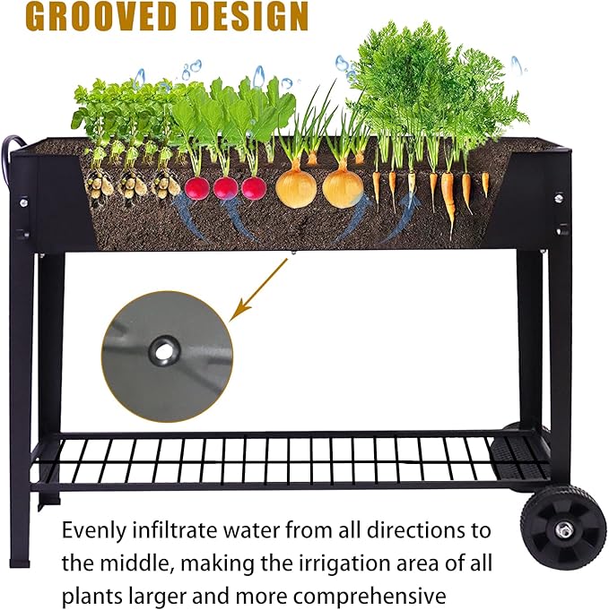 aboxoo Large Planter Raised Beds with Legs Outdoor Metal Planter Box on Wheels Elevated Garden Bed for Vegetables Flower Herb Patio (40 L x 11 W x 31.5 H)
