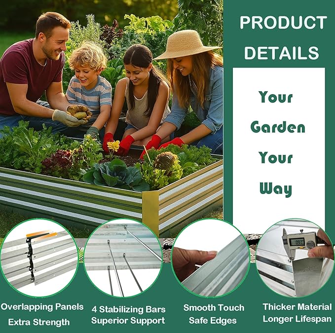 Galvanized Raised Garden Beds for Vegetables Large Metal Planter Box Steel Kit Flower Herb 8x4x1ft
