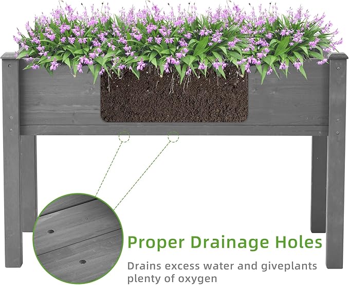 Raised Garden Bed with Legs Elevated Wooden Planter Box for Outdoor Plants WV490