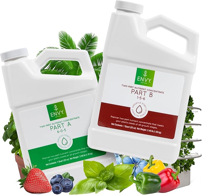 ENVY Hydroponic Plant Food A &amp B – Two-Part Liquid Nutrient for Indoor/Outdoor Plants – Soil Coco Hydroponics DWC – Quart Set