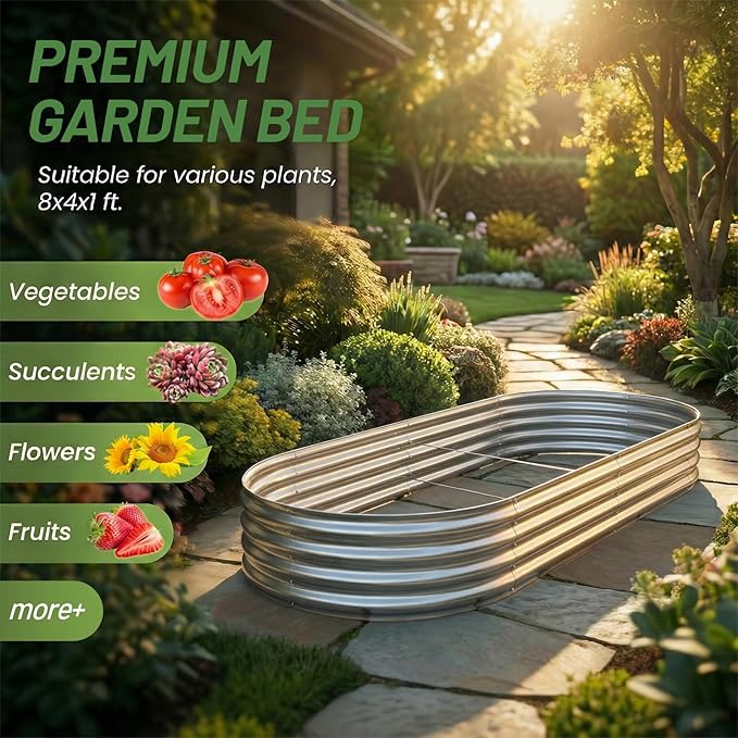 AHEONLAR 2pack 8×4×1ft Raised Garden BedOutdoor Galvanized Planter Boxes Oval Large Metal Raised Garden Beds for Vegetables