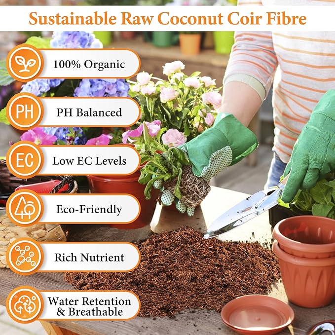 Legigo 10LBS Organic Coco Coir Brick for Plants- 100% Natural Compressed Coconut Coir Brick with Low EC &amp pH Balance Coco Coir Fiber Grow Medium Potting Soil for Herbs Flowers Plants and Reptil