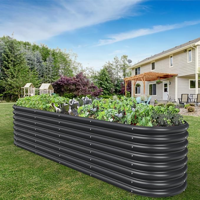 FRIZIONE 8FT(L)×2FT(W)×2FT(H) Raised Garden Bed Outdoor 9 in 1 Adjustable Raised Garden Beds for Flower Raised Planter Box Outdoor for Herb Vegetable-Gray