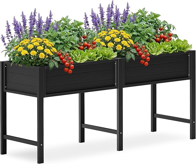 YEFU Raised Garden Bed with Legs: 72x24x30 Inch Elevated Planter Box for Herbs/Vegetables/Flowers - Waist-High UV-Resistant HIPS Material &amp Drainage Holes - 770lbs Capacity for Patio/Balcony (Blac