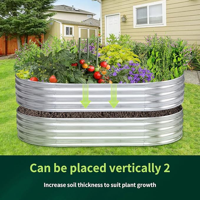 Galvanized Garden Bed Outdoor Raised Garden Bed for Vegetables Flowers and Herbs Planting Boxes Metal Planter Boxes Large Galvanized Steel Raised Bed Kit 6x3x1ft Planter Raised Beds Oval