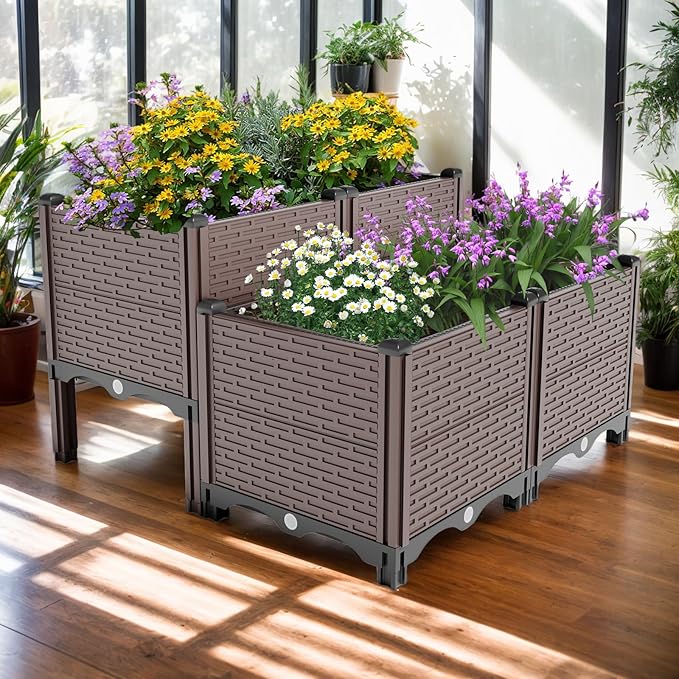 Donext Large Raised Garden Beds Outdoor Polypropylene Planter Boxes with Drainage Weather Resistant Garden Box for Vegetables Flowers 440LB Capacity(31.5x31.5x19.6in)