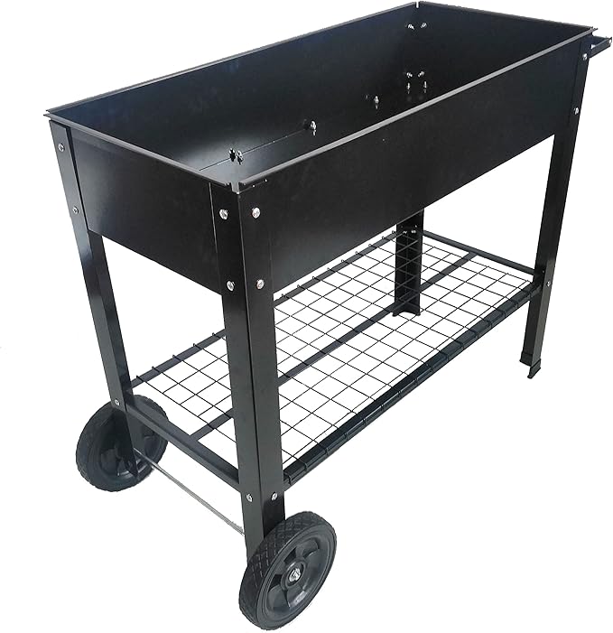 Homtique Outdoor Raised Planter Box with Legs for Gardening Elevated DIY Garden Bed Cart on Wheels for Flower Vegetables Tomato Herb Planting Black