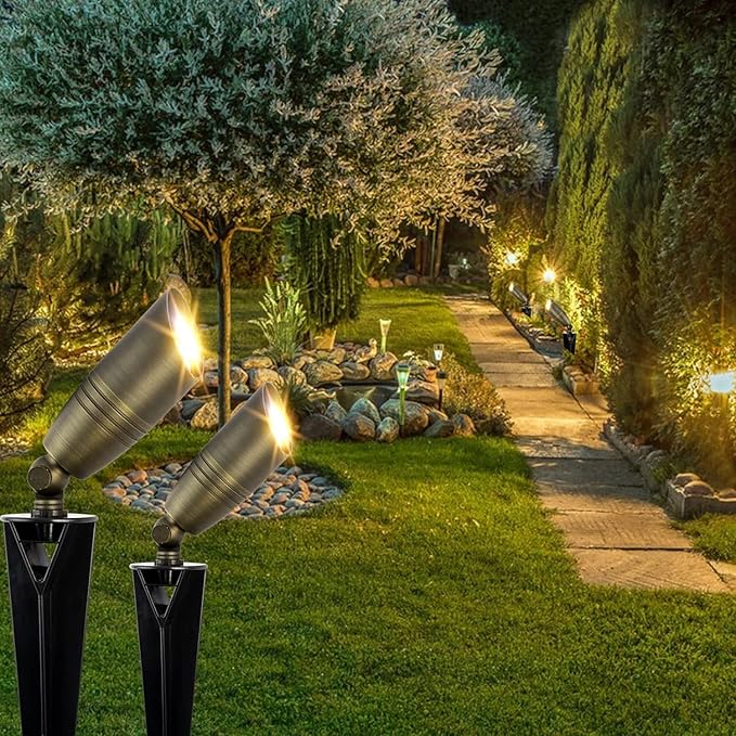 Solid Brass Landscape Lighting Spotlight Heavy Duty Bronze LED Spot Lights Waterproof Outdoor Uplighting 12V Low Voltage (1)