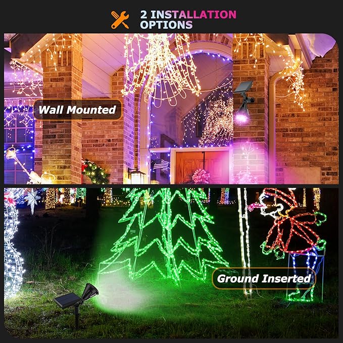 Solar Spotlights Outdoor Color Changing 180°Adjustable Flag Pole Lights IP67 Garden Lights Solar Powered Waterproof Wall Lights for Garden Pool Area Pond Landscape Solar Light for Yard