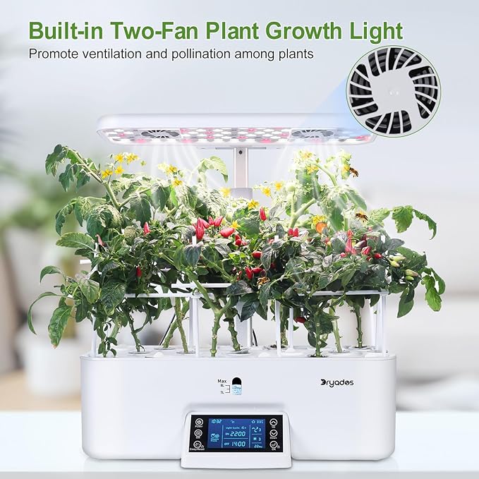 17-Pods Hydroponic Growing System with Dual Fans 24W Full-Spectrum Grow Light &amp Smart Control Panel for Indoor Gardening for Vegetables Herbs