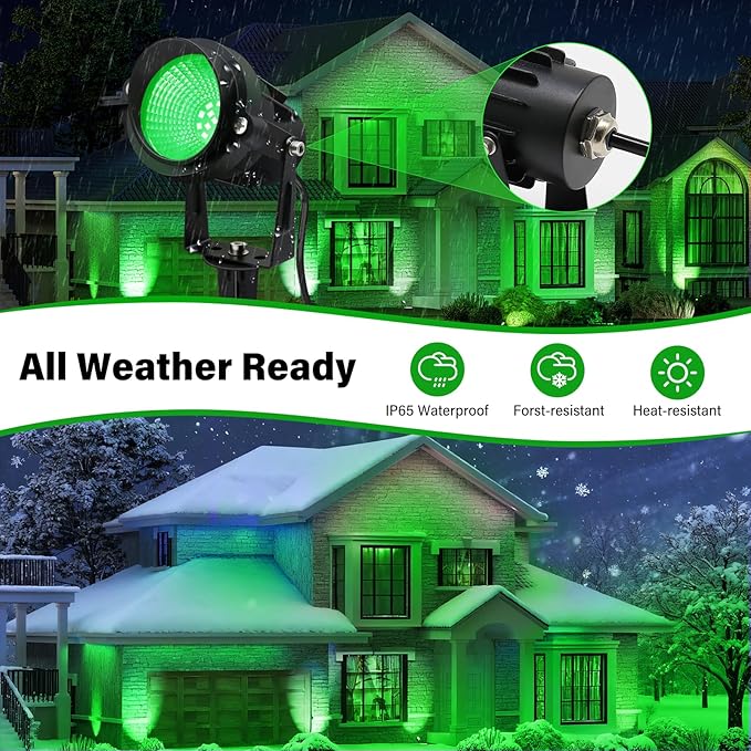 Green Outdoor LED Spot Lights for Yard &amp Garden – 12W Landscape Lighting Christmas &amp Holiday Decor Adjustable Beam4Pack