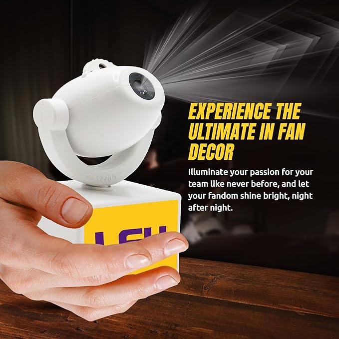 Sporticulture NCAA American Football LSU - Adjustable Led Mini Spotlight Projector with 6 Team Logo Designs - Portable &amp Rechargeable Spotlight - Battery-Operated - 4.375” x 3.125”
