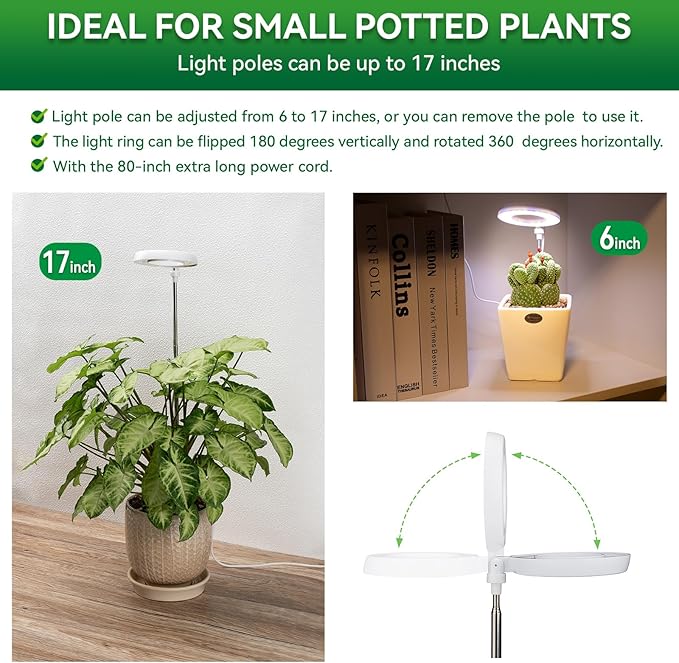 Plant Lights for Indoor Growing Full Spectrum Grow Light with 48 LEDs 5 Dimmable Levels Super Bright Halo Grow Lights with Automatic Timer Height Adjustable 7-17 Pack of 3
