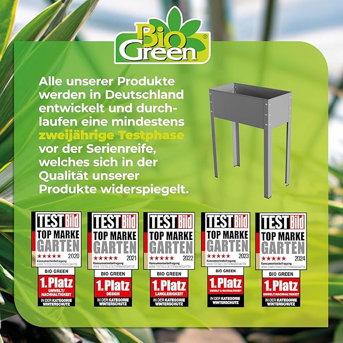 Bio Green Metal Raised Garden Bed Freising-L with Drainage | Small Galvanized &amp Powder-Coated Outdoor Planter Box with Legs for Herb Garden Flowers Vegetables Patio | 24x12x31.5 inch Anthracit