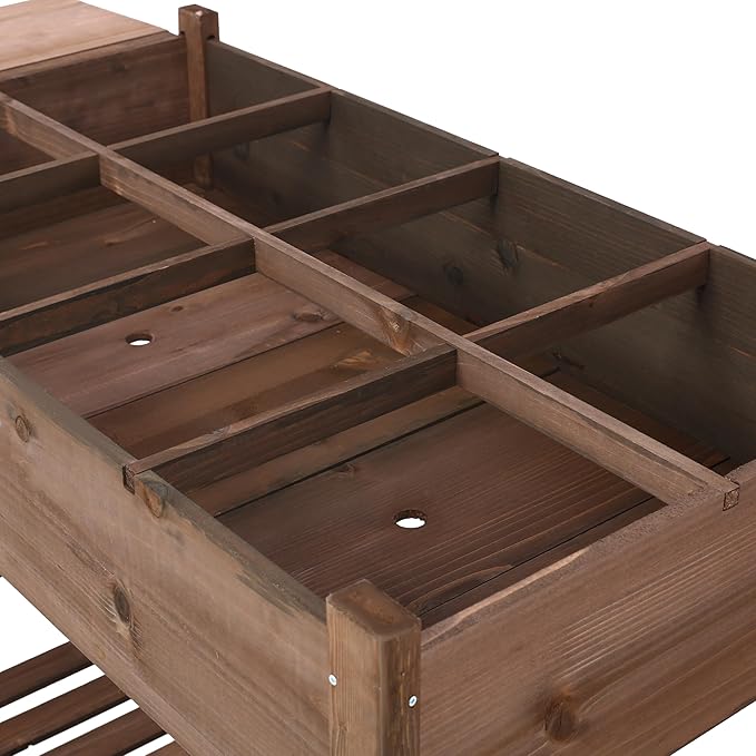 8-Grid Elevated Raised Garden Bed with Foldable Table &amp Storage Shelf - Sturdy Solid Wood Planter Box for Vegetables/Herbs/Flowers Yard &amp Patio Use Ideal for Seniors &amp Home Gardeners (Br